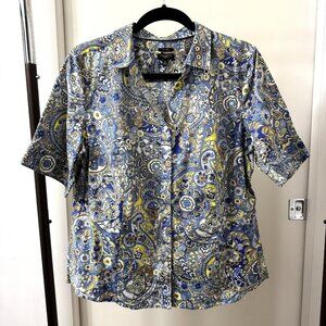 TALBOTS The Perfect Shirt Paisley Non-Iron Short Sleeve Button Down Blouse 16P